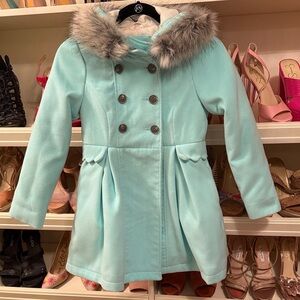 Cat & Jack Mint Pea Coat with Faux Fur Hood